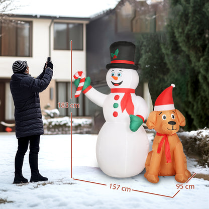 6FT Christmas Inflatables Snowman & Dog with Built-in LED Lights and Flashing Light