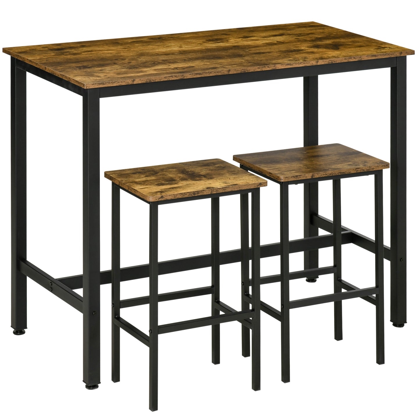 120x60cm Bar Table Set, Breakfast Table with 2 Stools, 3-Piece Counter Height Dining Table & Chairs for Kitchen, Living Room
