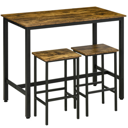 120x60cm Bar Table Set, Breakfast Table with 2 Stools, 3-Piece Counter Height Dining Table & Chairs for Kitchen, Living Room
