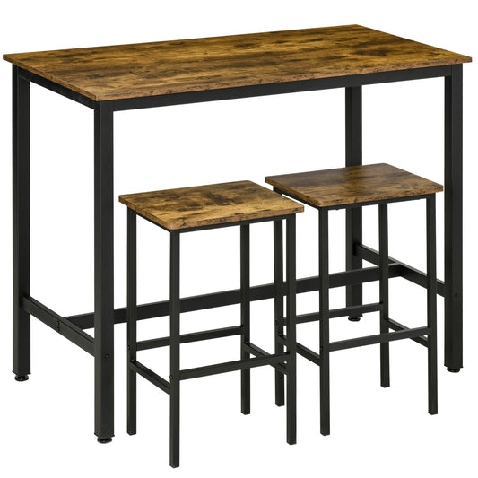 120x60cm Bar Table Set, Breakfast Table with 2 Stools, 3-Piece Counter Height Dining Table & Chairs for Kitchen, Living Room