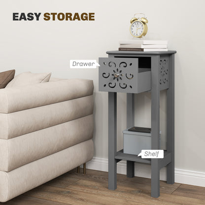 Set of Two Elegant Floral Cut-Out Side Tables - Grey