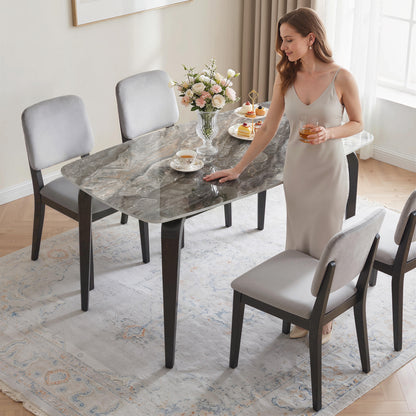 Dining Table for 4, Modern Kitchen Table with Sintered Stone Tabletop, Metal Legs, Brown