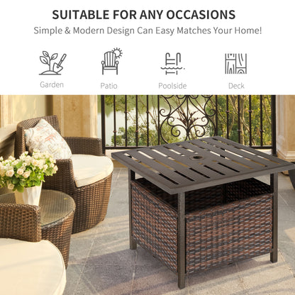 Rattan Garden Coffee Table, 55.5 cm Square Wicker Patio Side Coffee Table with 4 cm Umbrella Hole