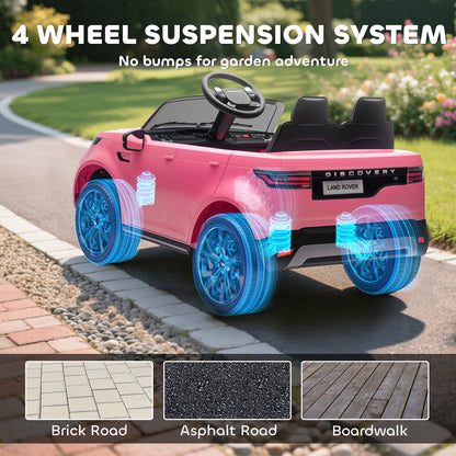 Land Rover Discovery Licensed 12V Kids Electric Car with Remote, 4 Wheel Suspension, Slow Start, Lights, Music, Pink