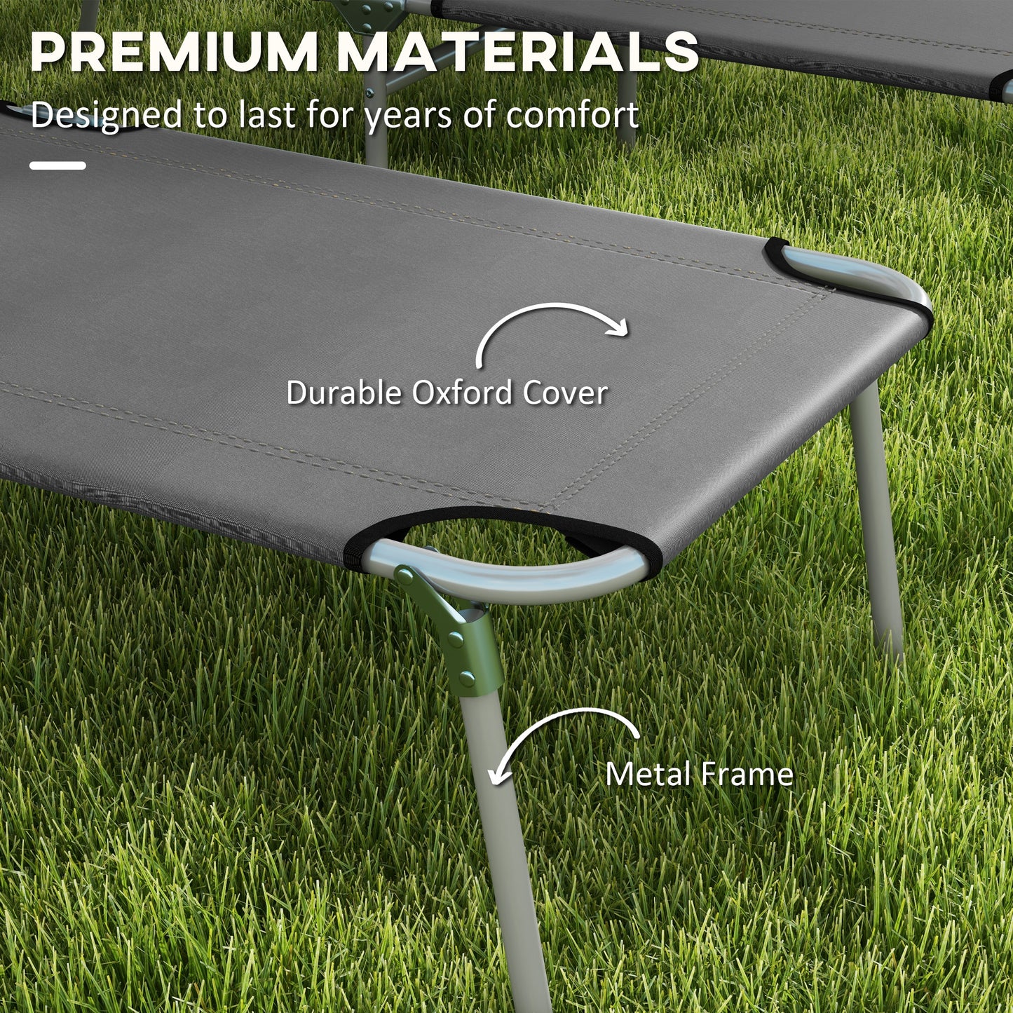 Folding Sun Lounger Set of 2 with Canopy, Reclining Sunbed with 4-Position Adjustable Backrest, 600D Oxford Cloth