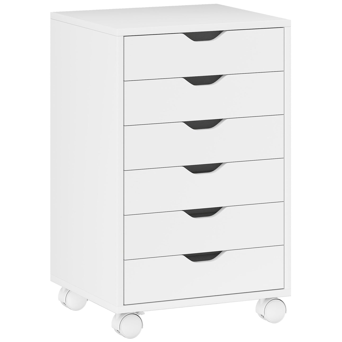 6 Drawer Vertical File Cabinet, Mobile Filing Cabinet with Quiet Drawers and Wheels with 2 Brakes, White