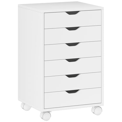 6 Drawer Vertical File Cabinet, Mobile Filing Cabinet with Quiet Drawers and Wheels with 2 Brakes, White