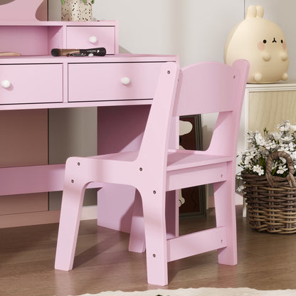 Kids Dressing Table Set Kids Make up Table with Stool and Mirror, Storage Drawers, Gift for Aged 3-8