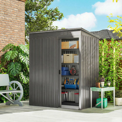 5 x 3.5ft Metal Garden Storage Shed with Effortless Assembly and 2 Pairs of Gloves, Waterproof Outdoor Shed, Light Grey