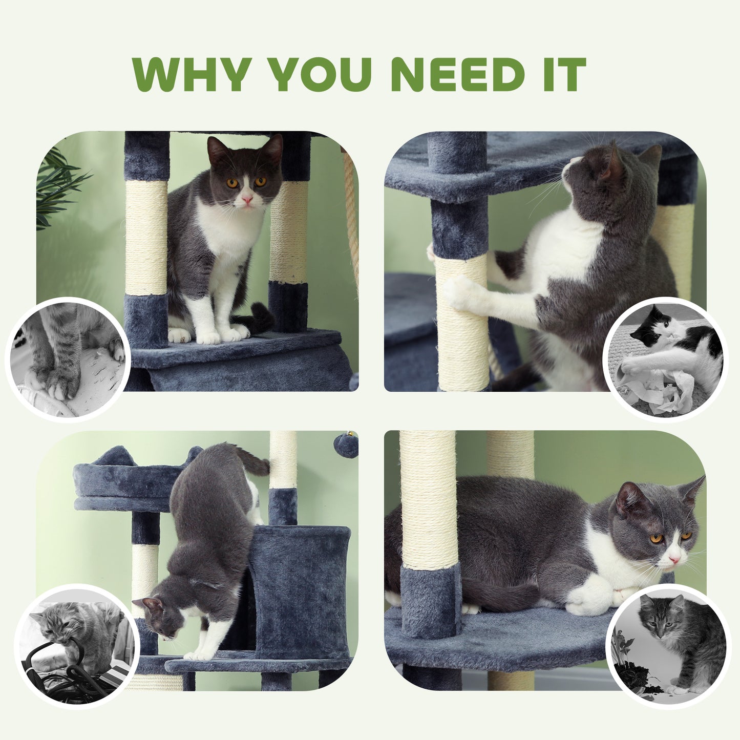 206cm Cat Tree, Multi-Level Cat Tower with Scratching Posts and Board, Beds, Condos, Platforms, Toy Balls, Dark Grey