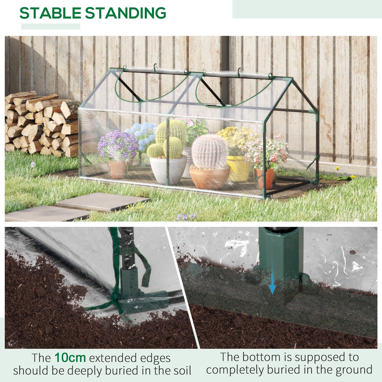 Mini Greenhouse Portable Flower Planter Vegetable Grow House for Garden with Zipped Windows, 120 x 60 x 60 cm, Clear