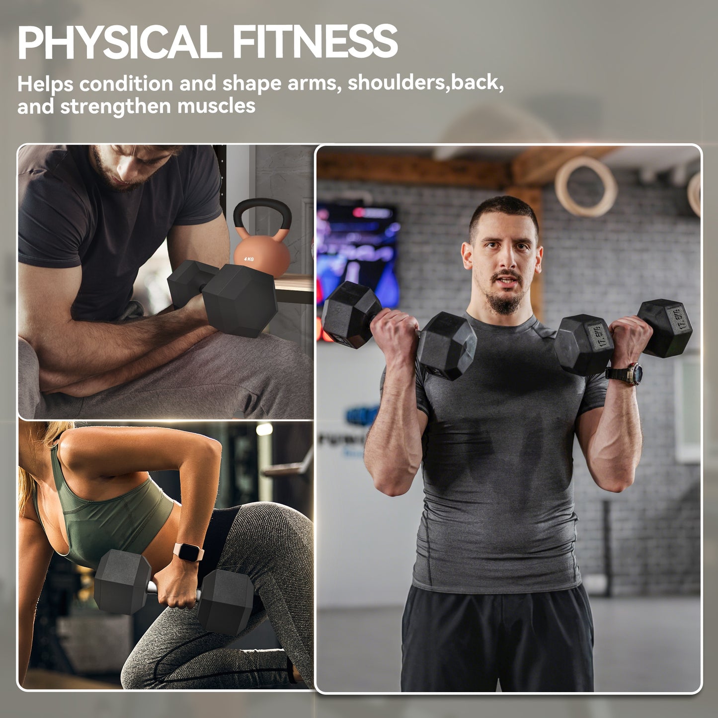 2x17.5KG Rubber Hex Dumbbell Portable Hand Weights Dumbbell Home Gym