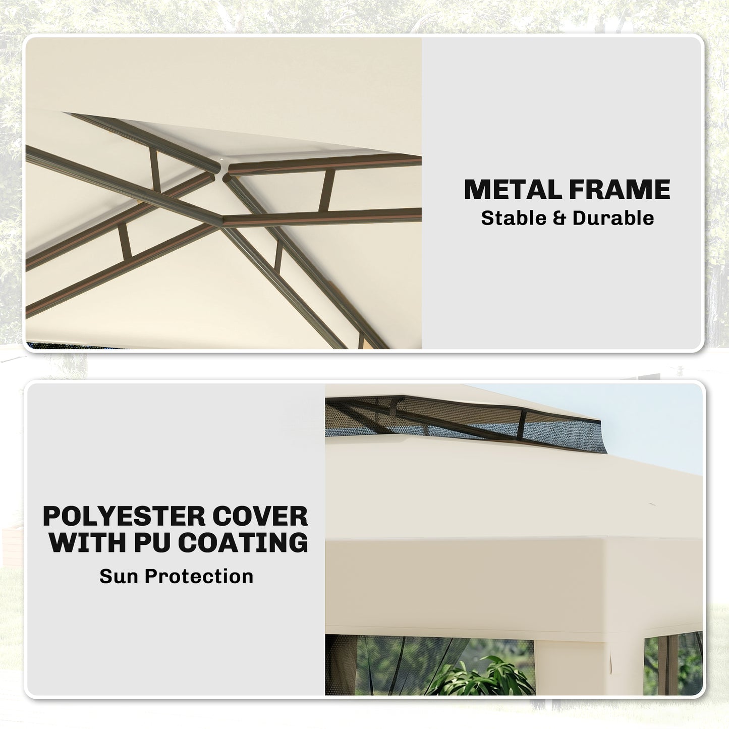 3 x 3 m Gazebo, Netting Party Tent, Patio Canopy Outdoor Event Shelter with Double Tier Roof, Beige