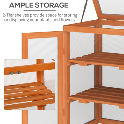 3-tier Wood Greenhouse Garden Polycarbonate Cold Frame Balcony Grow House with Storage Shelf for Plants, Flowers, Orange