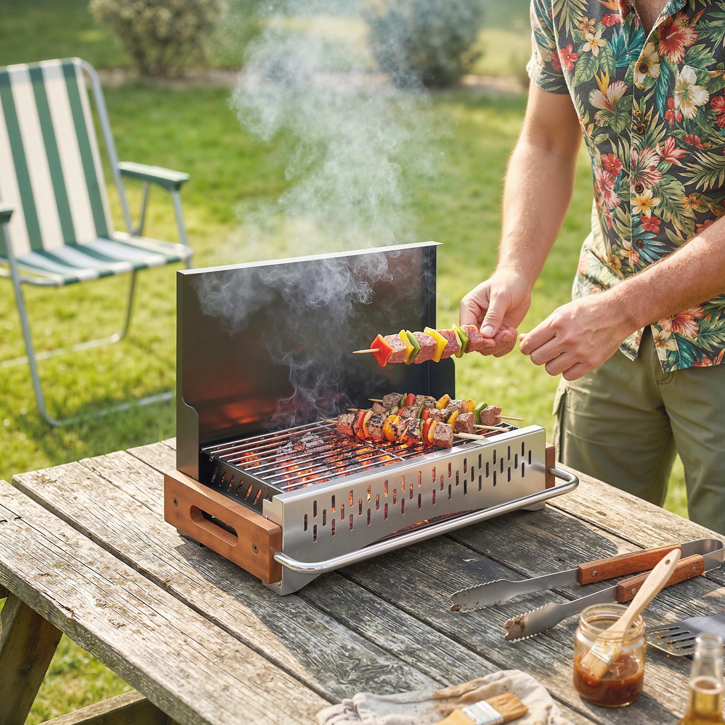 Portable BBQ Grill, Folding Charcoal Barbecue Grill with Removable Charcoal Basin for Camping Picnic Garden Party, Black