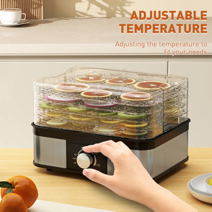 5 Tier Food Dehydrator, 245W Stainless Steel Food Dryer Machine with Adjustable Temperature for Drying Fruit, Meat