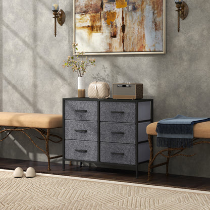 Fabric Chest of Drawers, Industrial Bedroom Dresser with 6 Fabric Drawers, Steel Frame and Wooden Top for Nursery