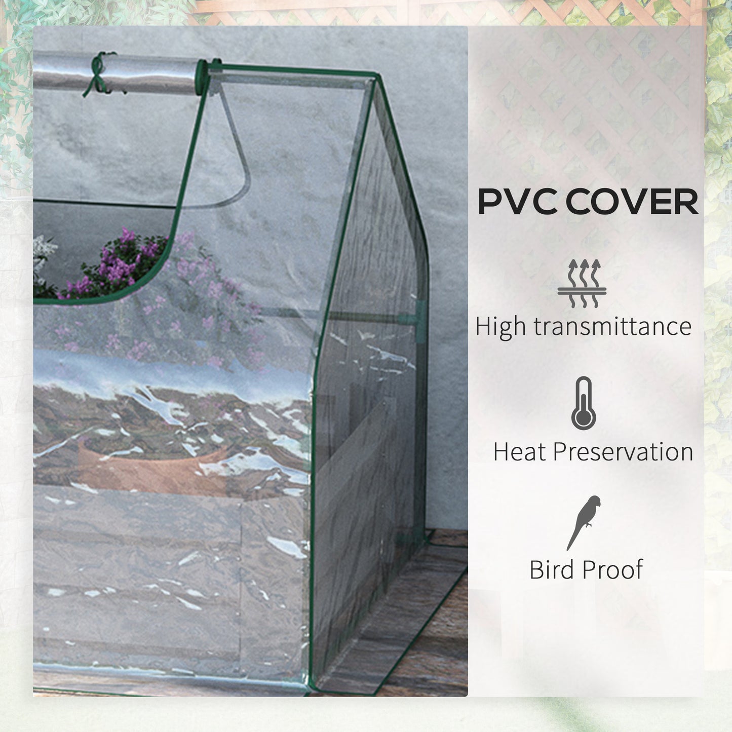 Raised Garden Bed with Greenhouse, Steel Planter Box with Plastic Cover, Roll Up Window, Dual Use for Flowers, Vegetables