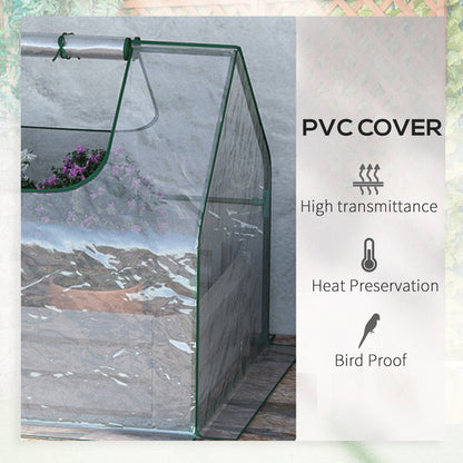 Raised Garden Bed with Greenhouse, Steel Planter Box with Plastic Cover, Roll Up Window, Dual Use for Flowers, Vegetables