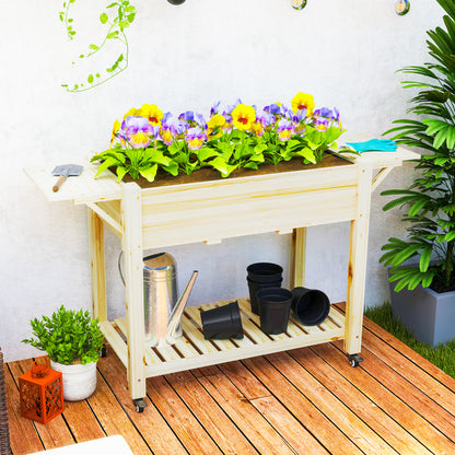 46 x 94cm Wooden Raised Planter, with Shelves - Natural Finish