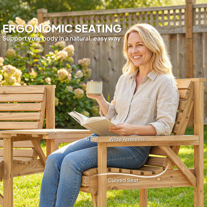 Wooden Garden Furniture Set , 1 Chair, 1 Bench and Detachable Table, Natural Wood Finish