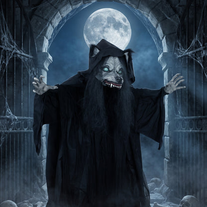 67"/170cm Life Size Animated Ghost with Werewolf Mask, Halloween Decorations Outdoor Indoor, Scary Halloween Animatronic