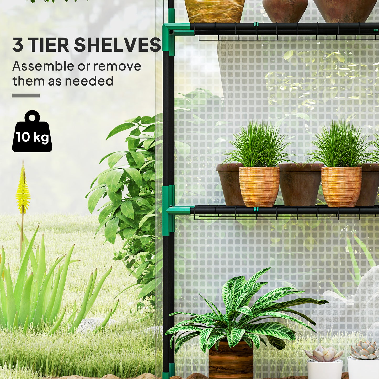 143 x 74cm Walk-In Greenhouse, with Shelves - White