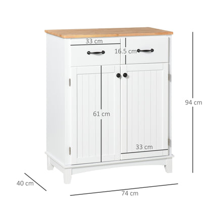 Modern Kitchen Cupboard, Wooden Storage Cabinet, Tableware Organizer with 2 Drawers for Living & Dining Room, White