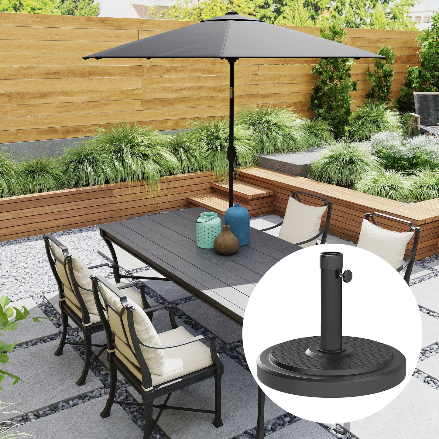 22kg Garden Parasol Base, Round HDPE Sun Umbrella Base, Heavy Duty Outdoor Umbrella Stand for 38mm or 48mm Outdoor Umbrella P