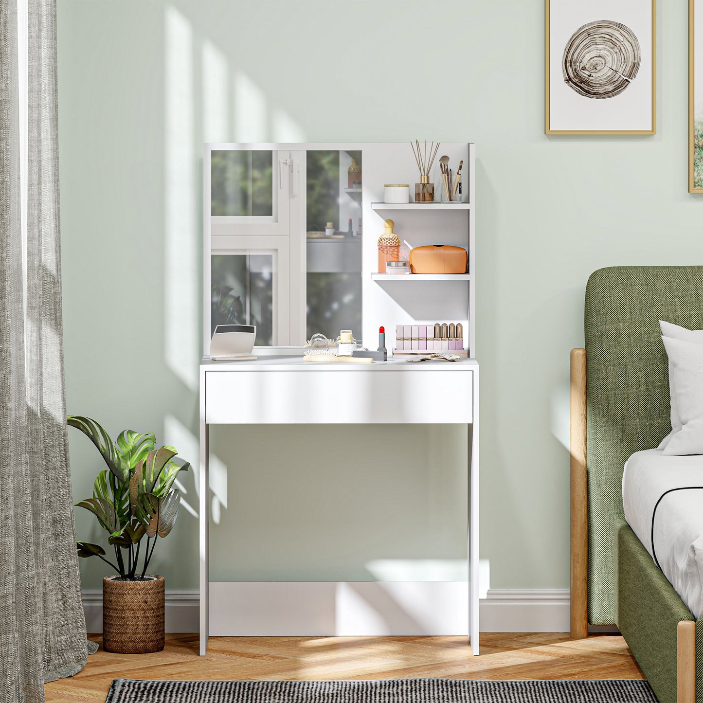 Dressing Table with Mirror and Storage - White