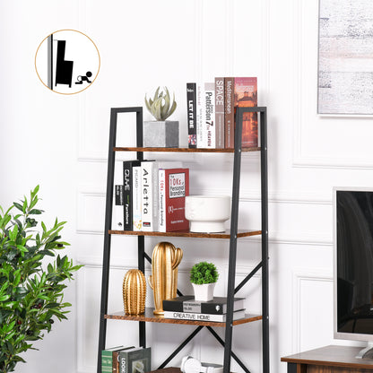 Ladder Shelf, Bookshelf, 4-Tier Industrial Storage Rack for Living Room, Bedroom, Kitchen, Rustic Brown and Black