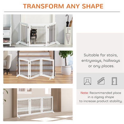 Foldable Pet Gate, with Three Panels & Two Support Feet - White