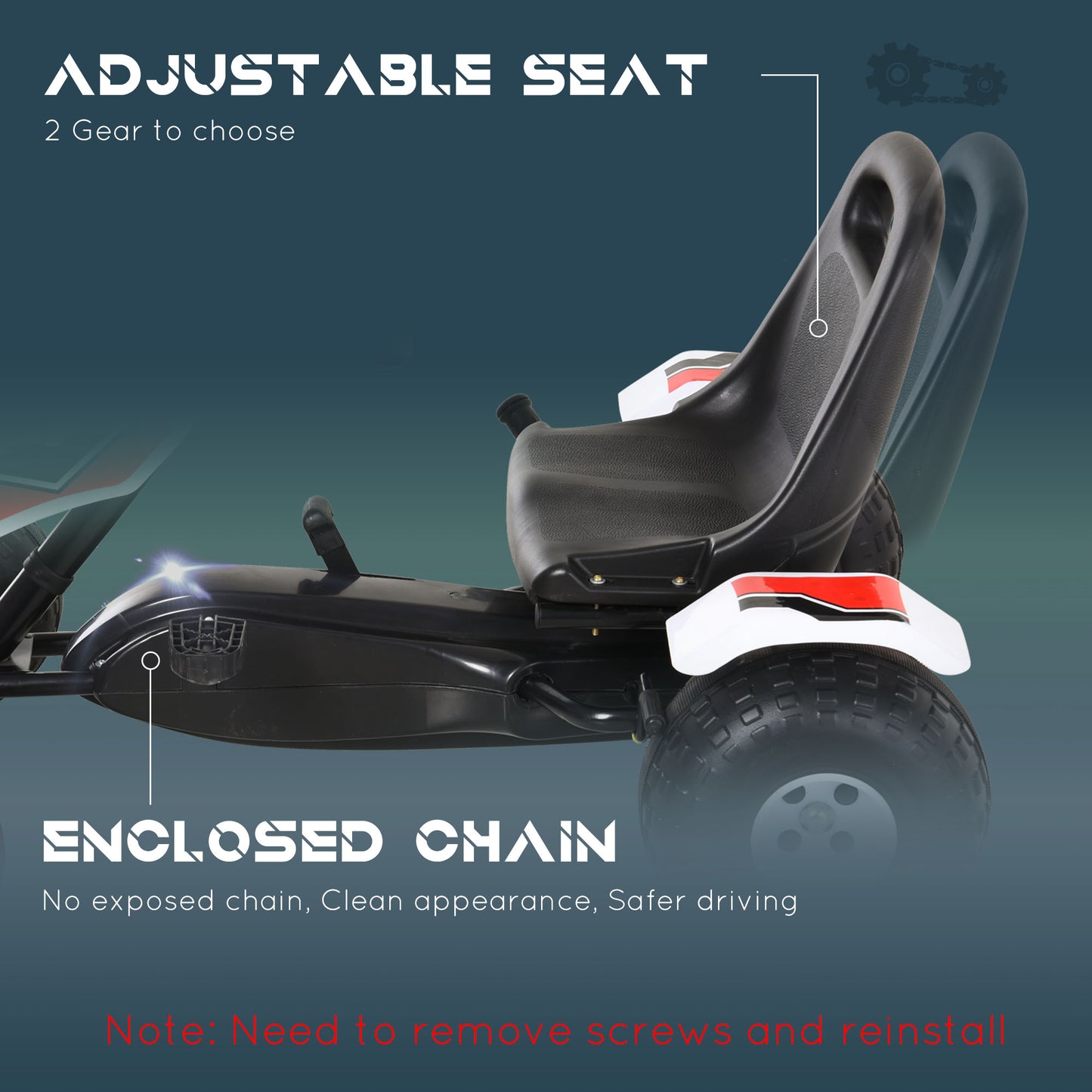 Kids Children Pedal Go Kart Manual Ride On Car w/ Brake Gears Steering Wheel Adjustable Seat 4 Smooth Wheels Racing-Style Whi