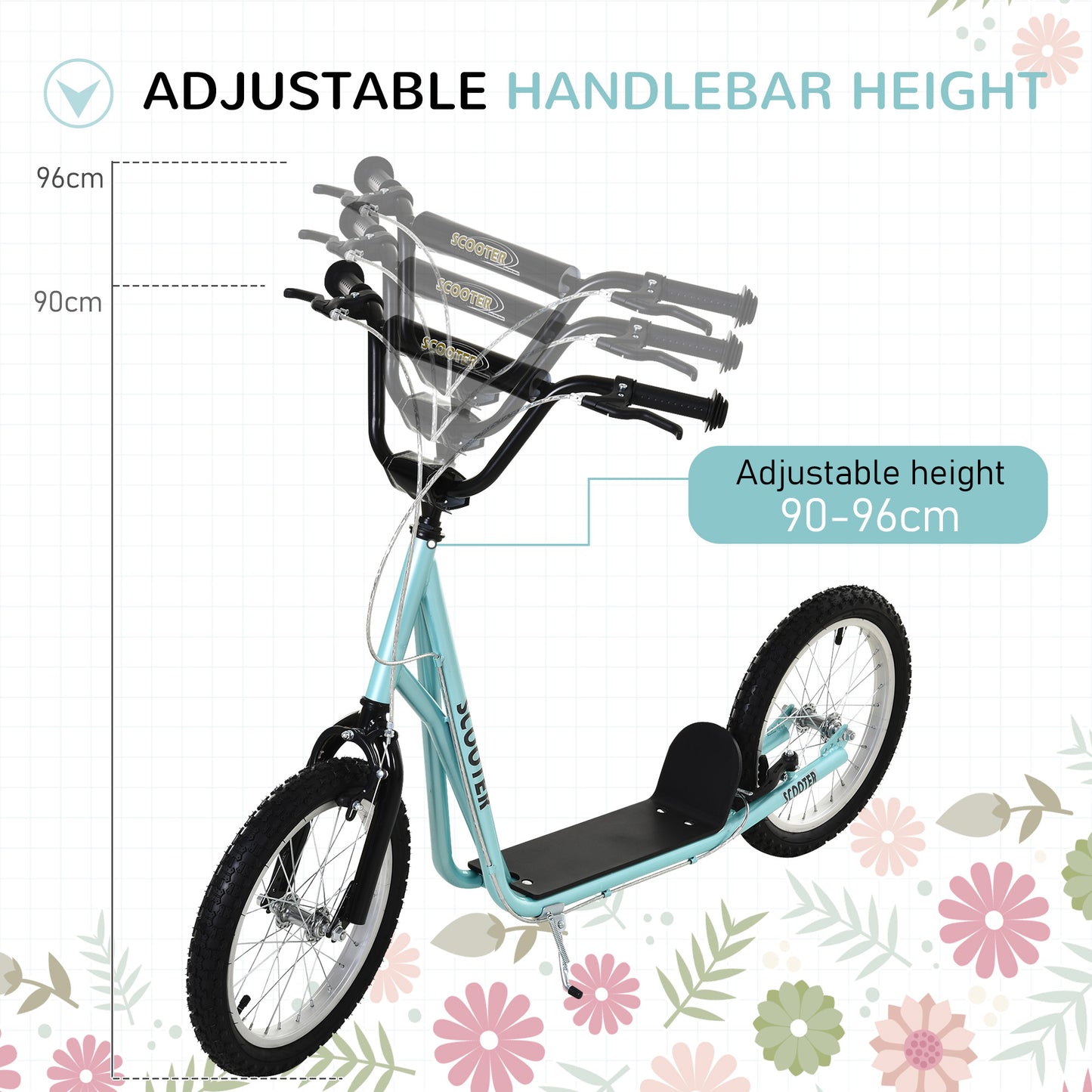 Kick Scooters for Kids with Adjustable Height, Anti-Slip Deck, Dual Brakes, Rubber Tyres