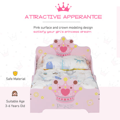 Kids Toddler Bed Princess Crown Theme Safety Side Rails Slats Home Bedroom Furniture Boys Girls 3-6 Years Pink 143 x 73 x 60