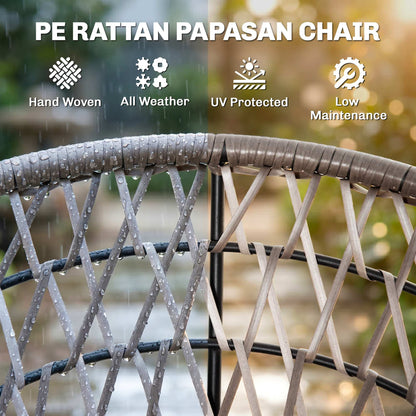 360° Swivel Rattan Moon Bowl Chair Round Lounge Garden Wicker Basket Seat with Padded Cushion Oversized for Outdoor Indoor