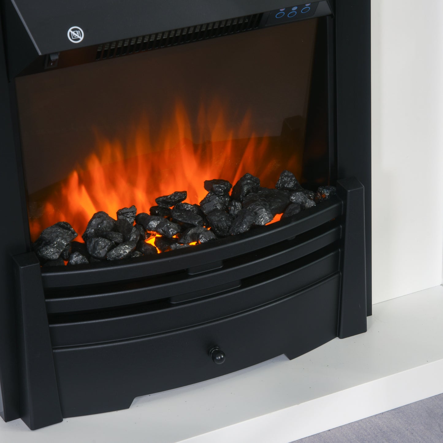 40" Electric Firplace Suites & Mantelpiece w/LED Flames Remote Marble Stone Modern Curved Surround Intelligent Safe Adjustabl