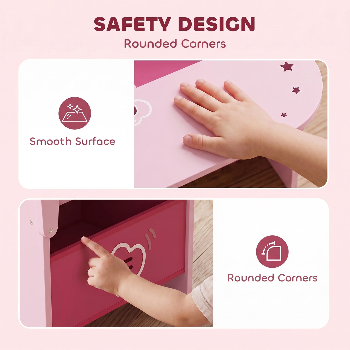 Kids Table and Chair Set, Children Desk and Chair with Storage Bins for Playing, Reading, Painting, for Ages 3-5, Pink