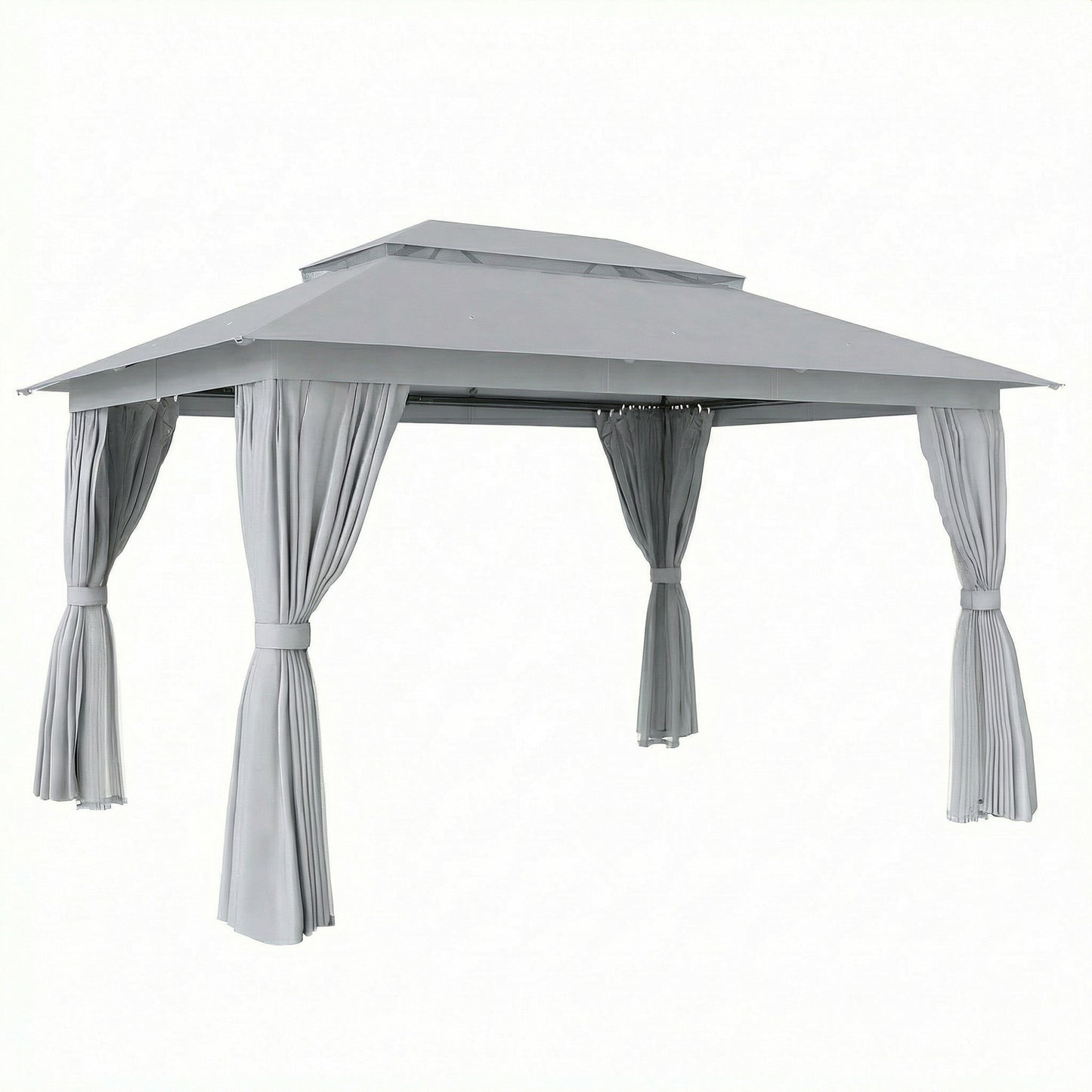 3 x 4 m Outdoor Garden Gazebo with Netting and Curtains, UPF50+ Patio Gazebo Permanent Pavilion Canopy, Dark Grey