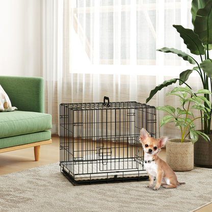Foldable Dog Crate with Two Doors with Tray, Soft Cushion, for Extra Small Dogs, 60 x 45 x 50, Black
