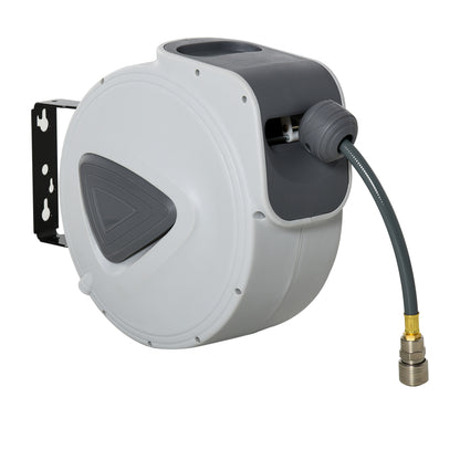Retractable Air Hose Reel, Wall Mount Auto Rewind Hose- Reel, 15m+ 140cm Diameter 3/ 8" 9.5mm, Connector 1/ 4" BSP, Grey