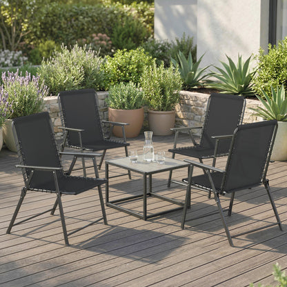 Folding Garden Chairs Set of 4, Outdoor Dining Chairs with Wide Texteline Seat, High Back and Armrests, Black