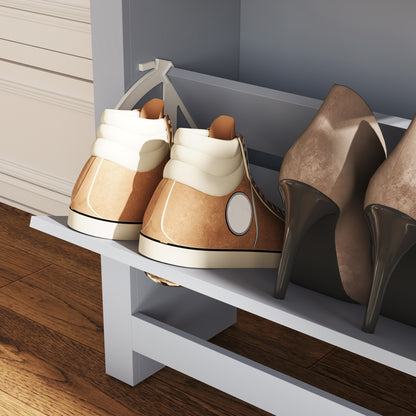 2 Drawer Shoe Cabinet Modern Narrow Shoe Cupboard Hallway Wooden Storage Organiser with Flip Doors Adjustable Shelf for 6-12