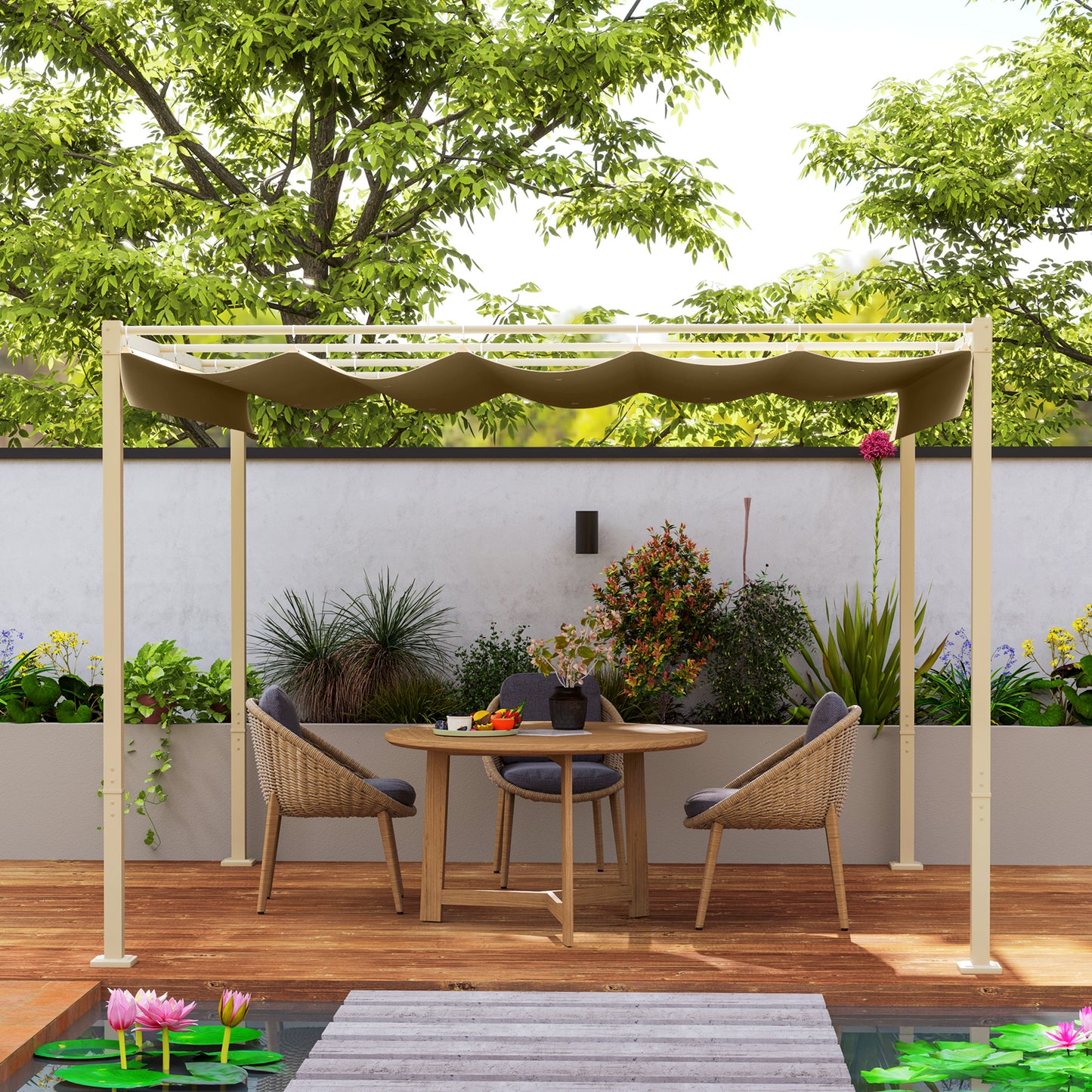 3 x 3m Retractable Roof Metal Pergola - Black