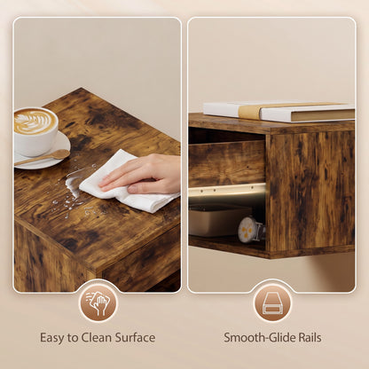 Set of Two Floating Bedside Tables - Rustic Brown