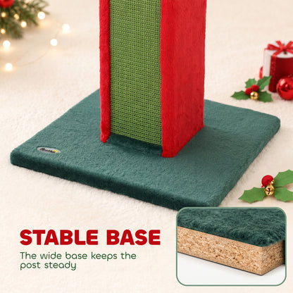 Cat Scratching Post for Indoor Cats, 81cm Tall Cat Scratcher with Sisal Rope, Hanging Bell Toy, Stable Base, Green & Red