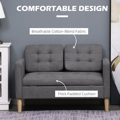 2 Seater Storage Sofa, Fabric Couch with Hidden Under Seat Storage, Thick Cushions
