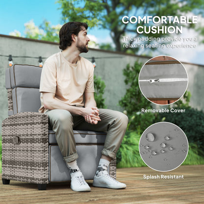 145° Reclining Rattan Armchair with Footrest - Mixed Grey