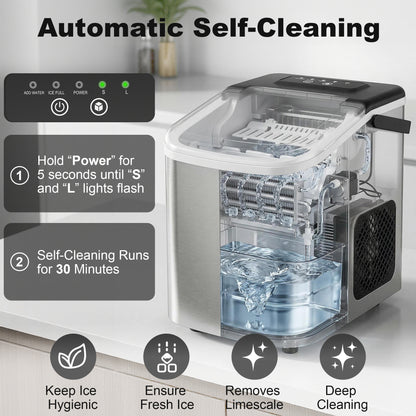 Ice Maker Machine Countertop, 9 Cubes Ready in 7 Mins, 12 KG in 24Hrs, 2 Sizes of Bullet, Self-Cleaning Ice Machine