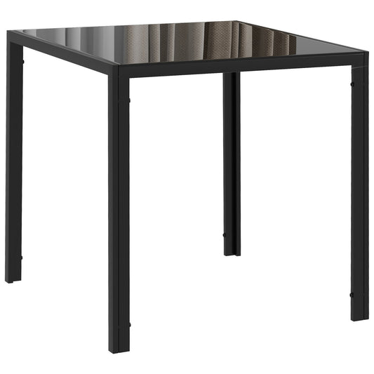 Modern Square Dining Table for 2-4 People, with Glass Top & Metal Legs, Black